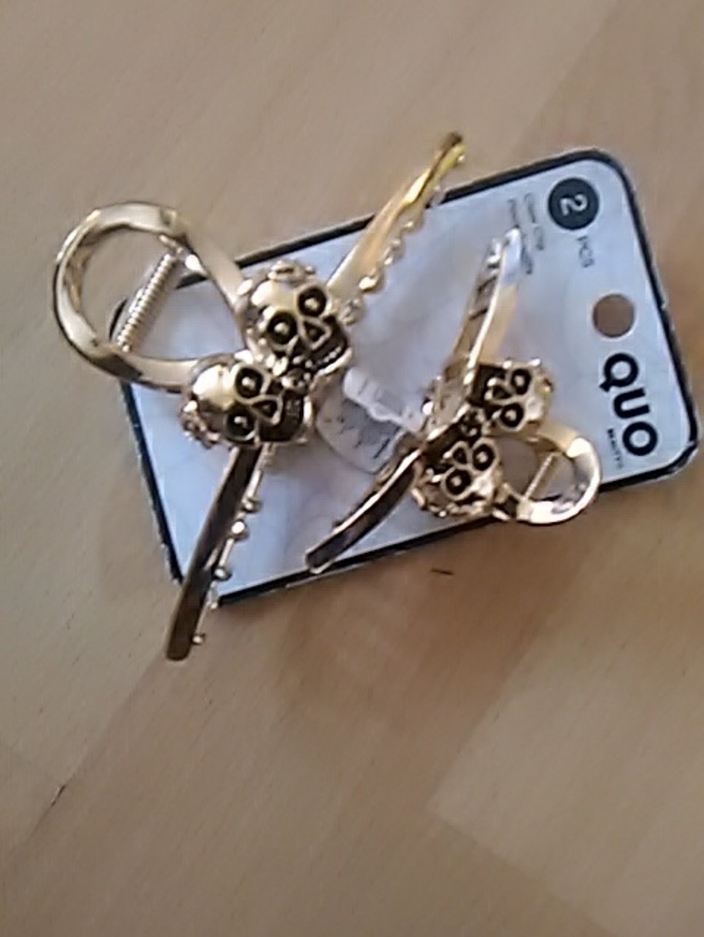 Urban Outfitters Gold Skull Crystal Hair Clip Set